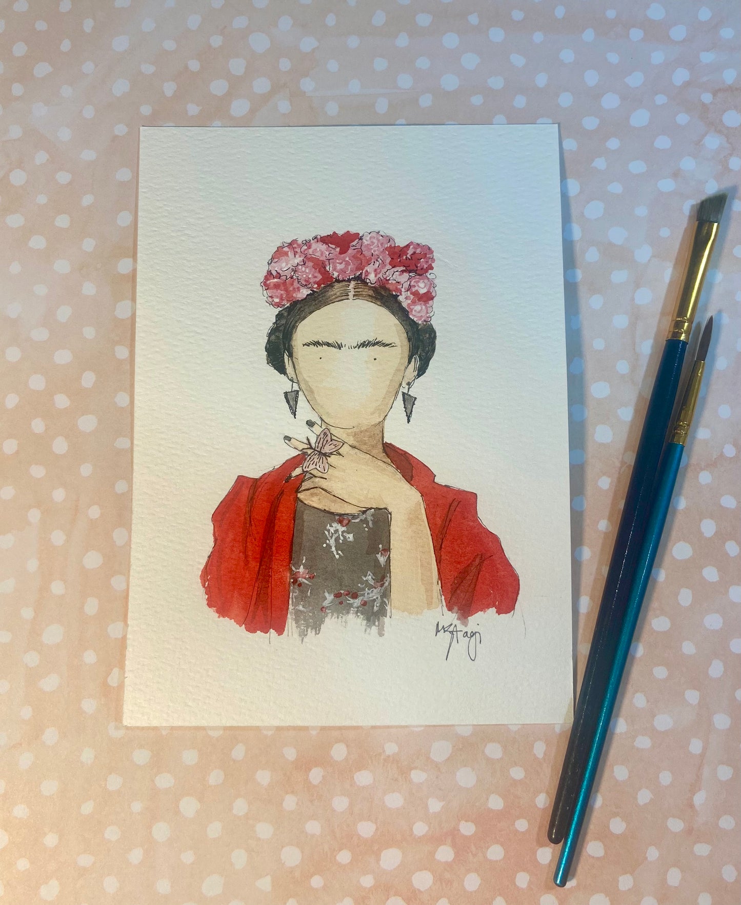 ORIGINAL Frida Kahlo Fan Art , watercolor painting Frida Kahlo wall art, Gift Frida Fan