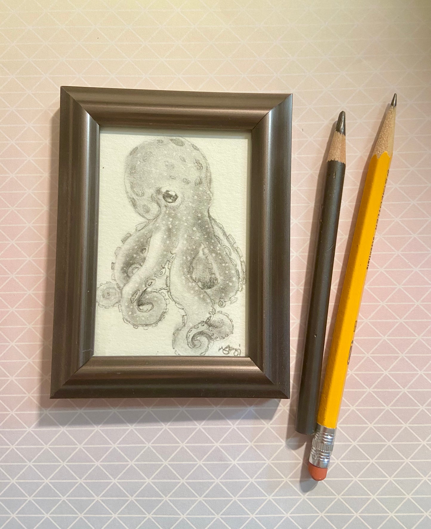 ORIGINAL Octopus Pencil Drawing, wall art, den art, quatic art aquarium art. octopus