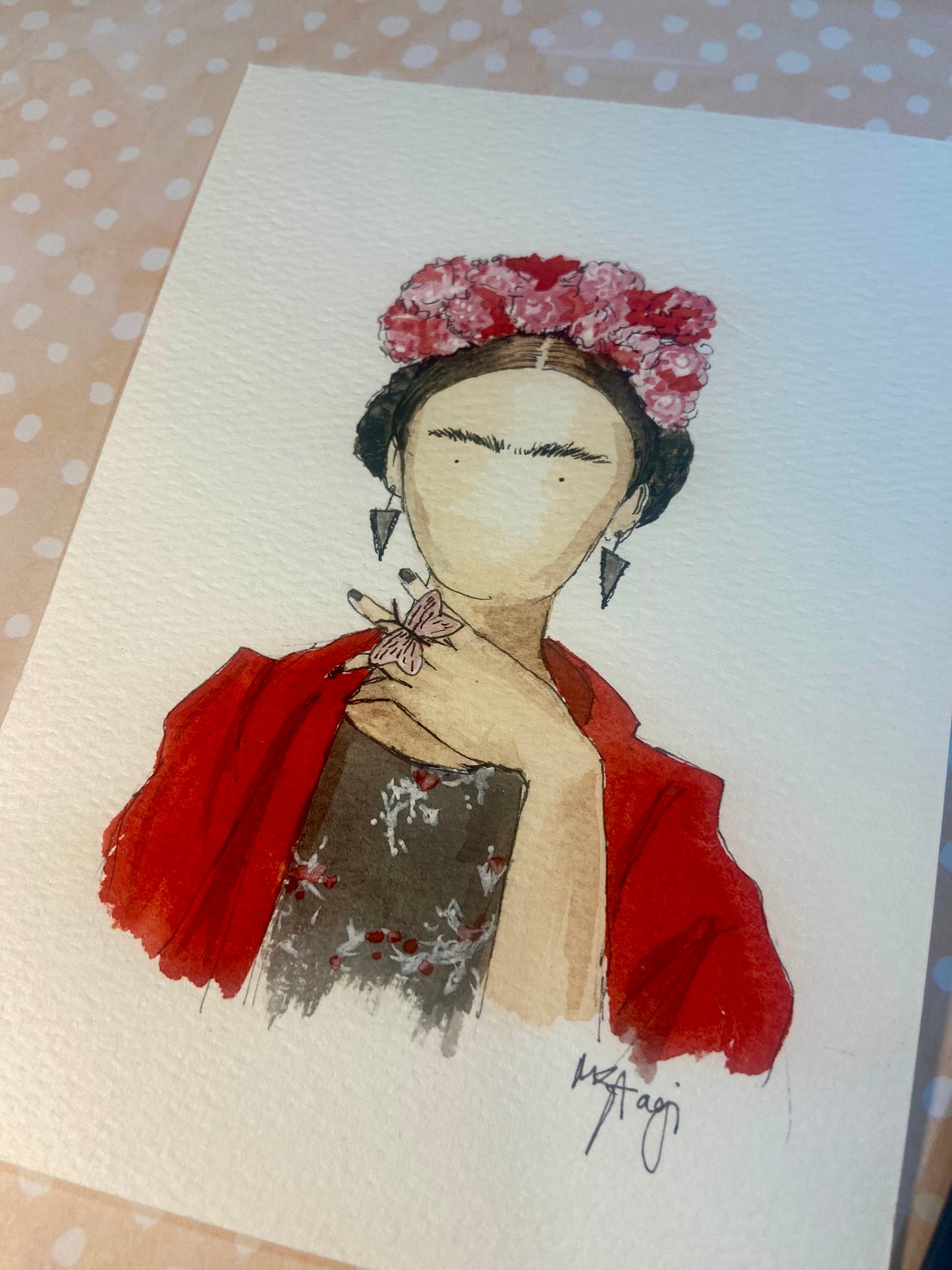 ORIGINAL Frida Kahlo Fan Art , watercolor painting Frida Kahlo wall art, Gift Frida Fan