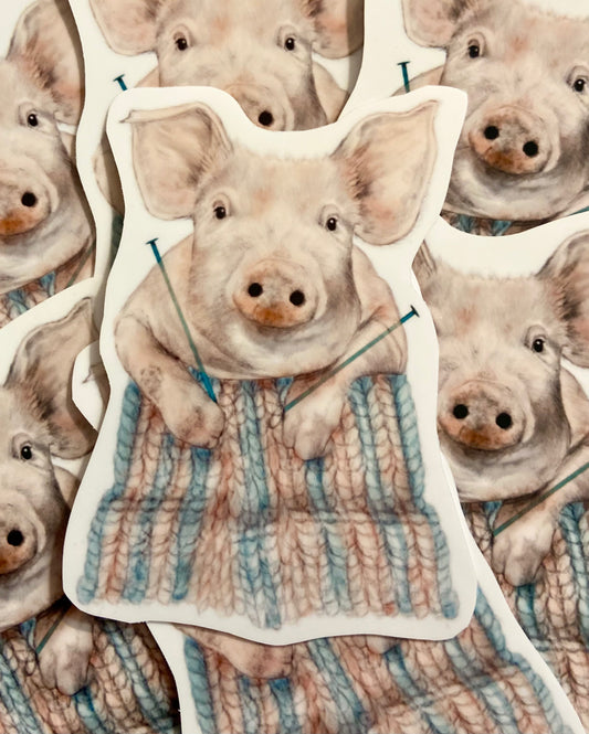 Knitting Pig Sticker Pig Decor, Pig Gifts, Farmhouse Sticker, Farm Animal Sticker Pig Lovers Gift Pig