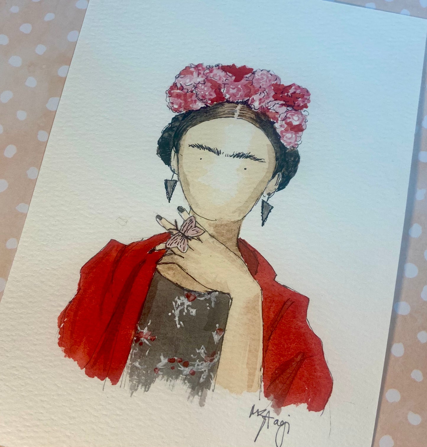 ORIGINAL Frida Kahlo Fan Art , watercolor painting Frida Kahlo wall art, Gift Frida Fan