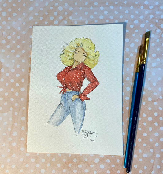 ORIGINAL Dolly Parton Fan Art, Watercolor painting, tribute art Country Music Legend, Music Poster, Wall Art Home Decor, Fan Art, Man Cave