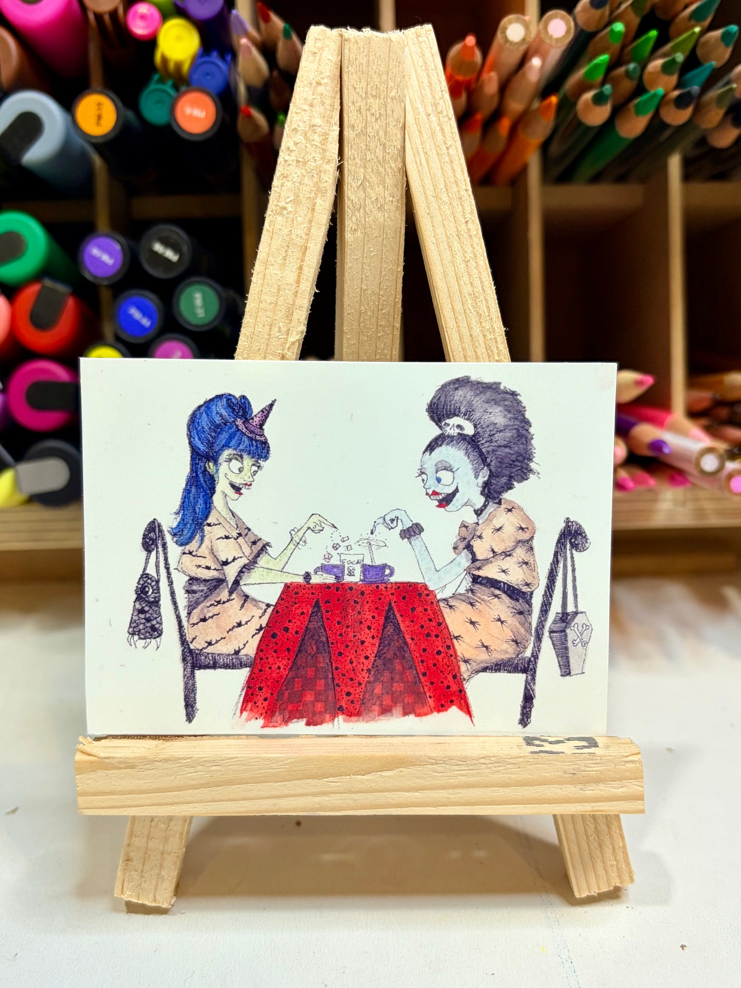 ACEO Limited Edition Print Watercolor Halloween Spill The Tea 2.5 x 3.5