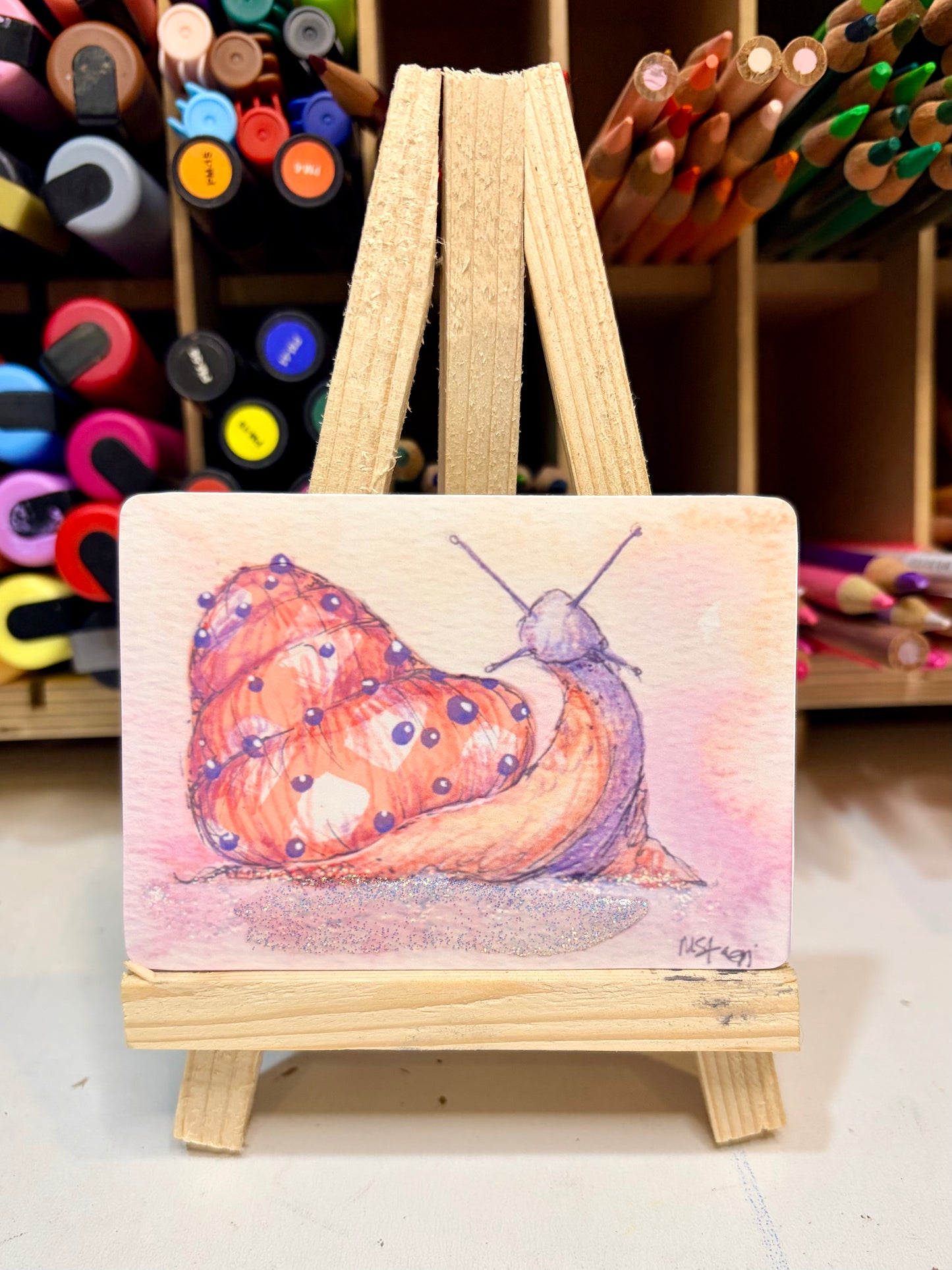 ACEO Limited Edition Print Watercolor Frog Snail 2.5 x 3.5