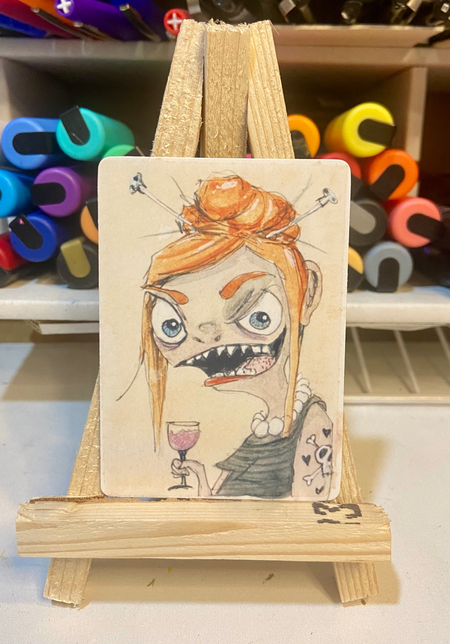 ACEO ORIGINAL WATERCOLOR PRINT, LIMITED EDITION, GROWLMA THE GROUCH, MENOPAUSE MAYHEM ART, ARTIST TRADING CARD (Copy)