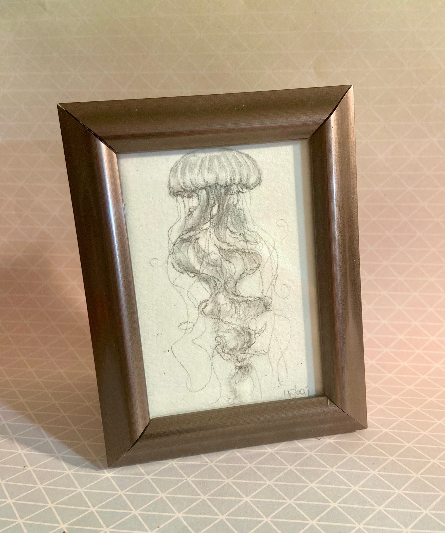 Original Jellyfish Pencil Drawing, wall art, den art, aquatic art, aquarium art, dramatic art, fish art