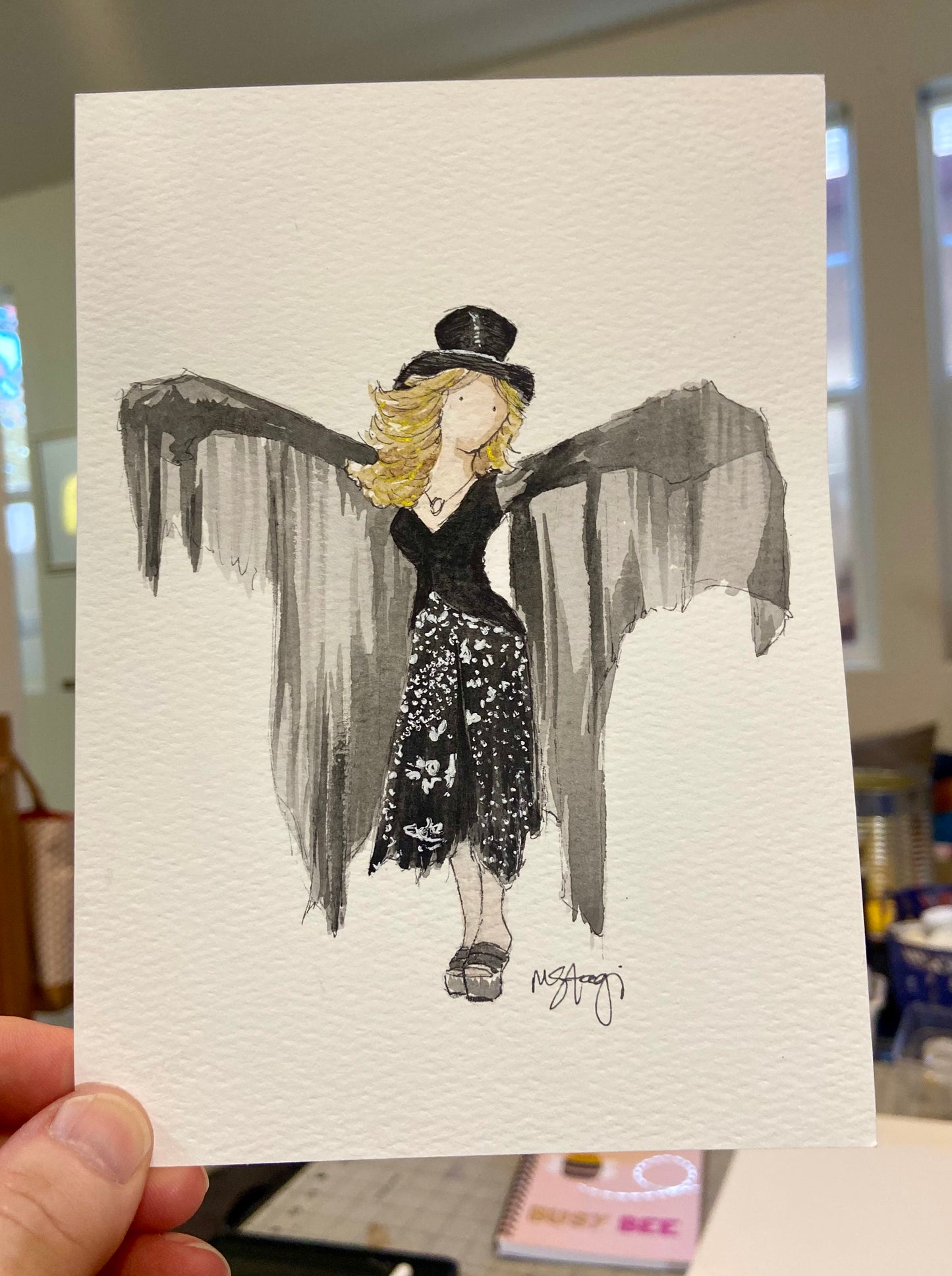 SOLD-ORIGINAL Stevie Nicks Fan Art, Stevie Nicks fan, original watercolor art, music legend