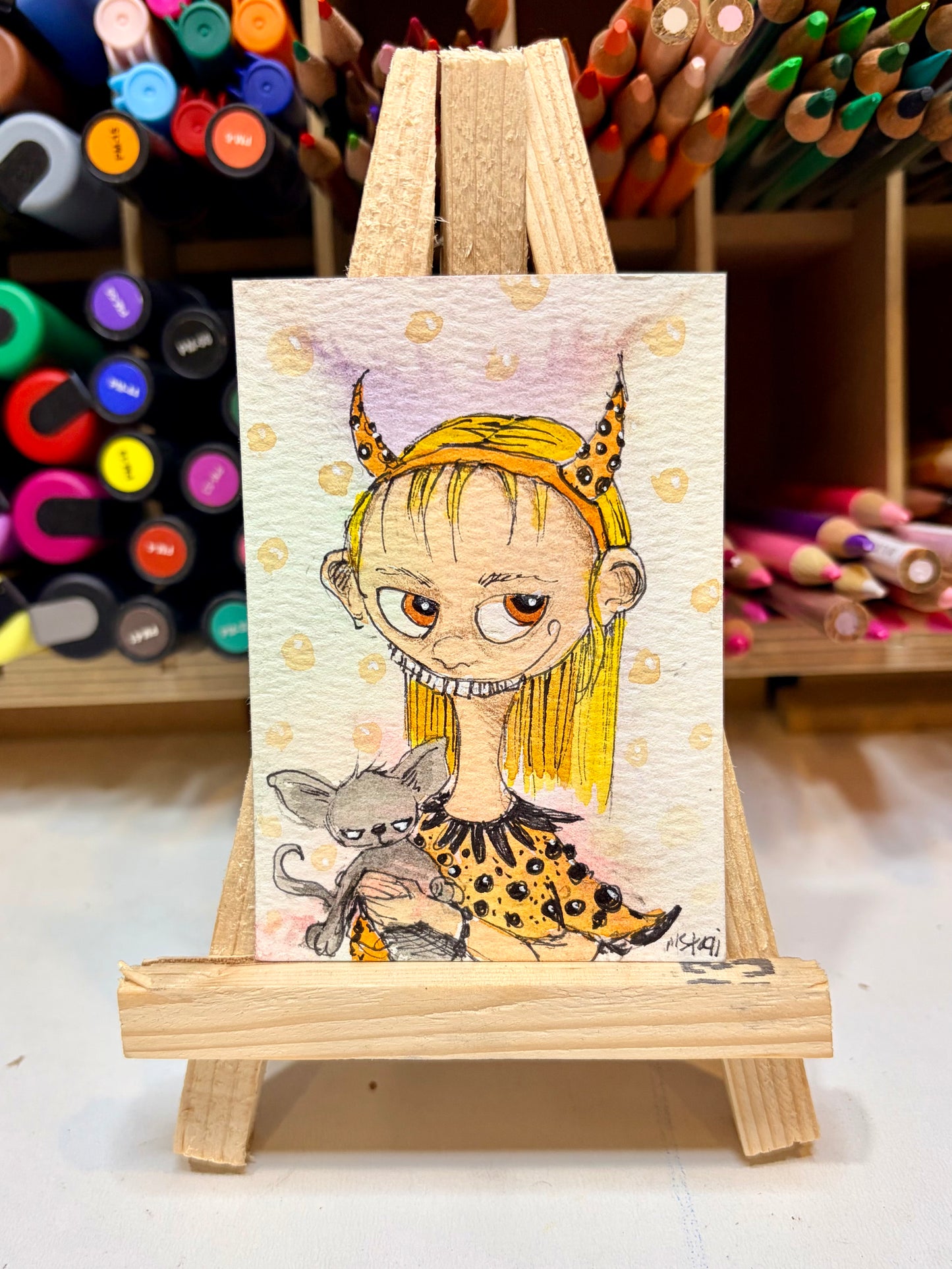 Mini Colorful, Delightfully Spooky Custom Whimsical Portrait – Personalized Fairytale Illustration Art – Magical Gift for Kids, Couples, & Families, ACEO, Custom Mini Art Made to Brighten Your Holidays