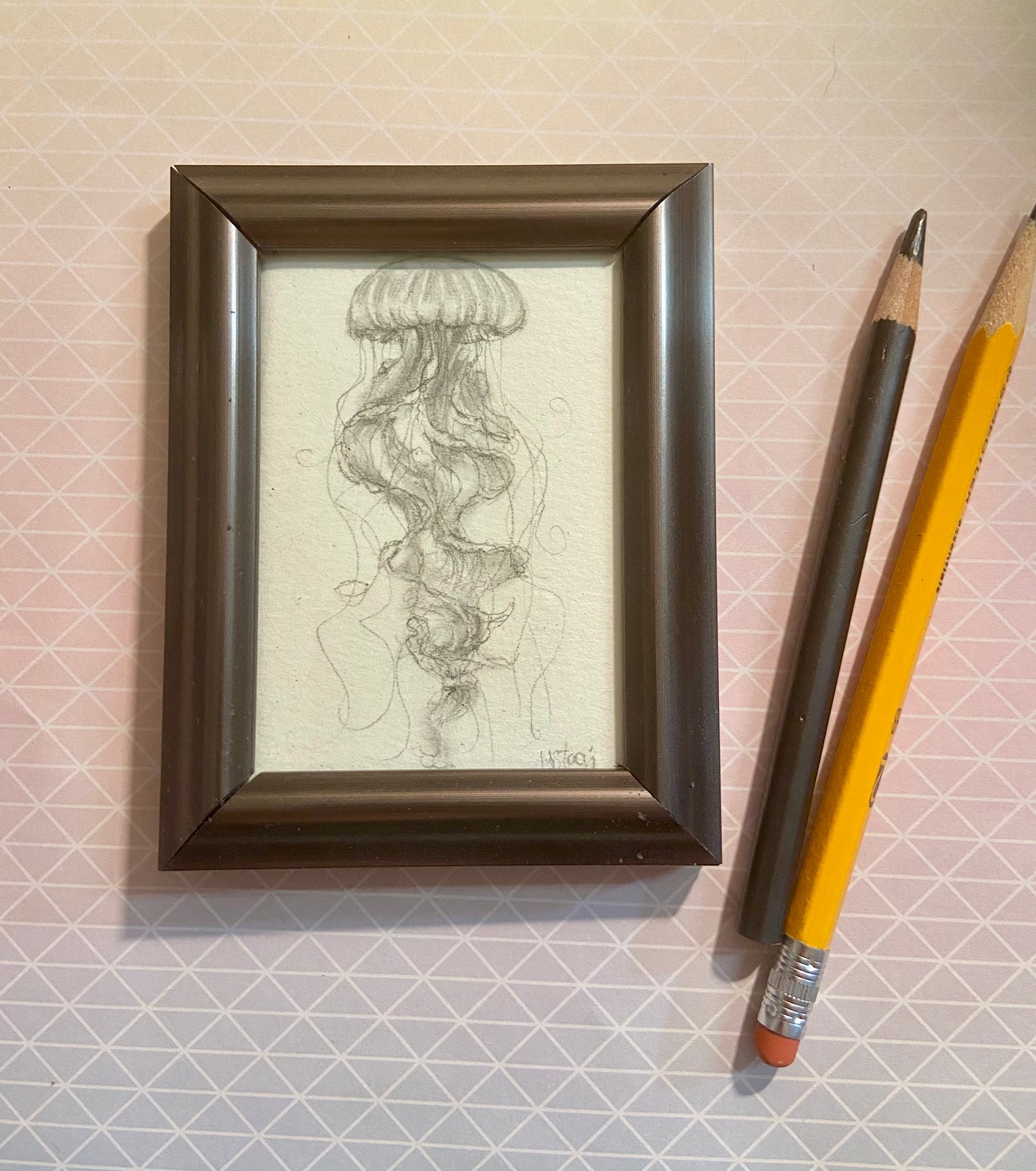 Original Jellyfish Pencil Drawing, wall art, den art, aquatic art, aquarium art, dramatic art, fish art