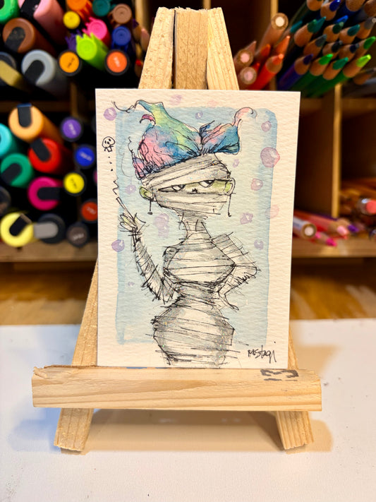 ACEO Limited Edition Print Watercolor Halloween Glam Mummy 2.5 x 3.5
