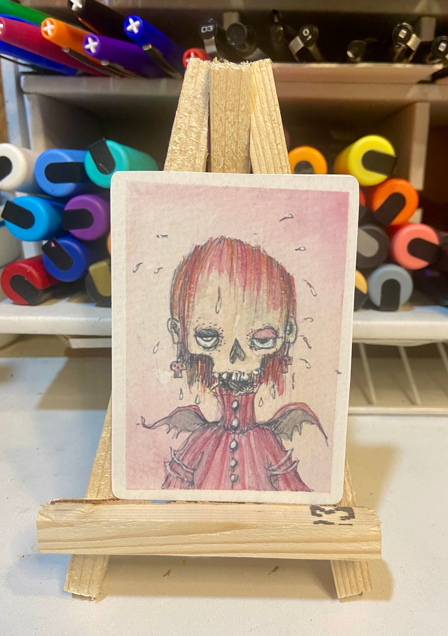 ACEO ORIGINAL WATERCOLOR PRINT, LIMITED EDITION, SWEATY SUE MENOPAUSE MAYHEM ART, ARTIST TRADING CARD