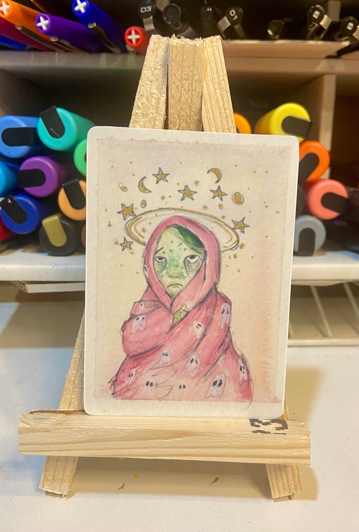 ACEO ORIGINAL WATERCOLOR PRINT LIMITED EDITION, LADY WEARYWICK MENOPAUSE MAYHEM ART, ARTIST TRADING CARD