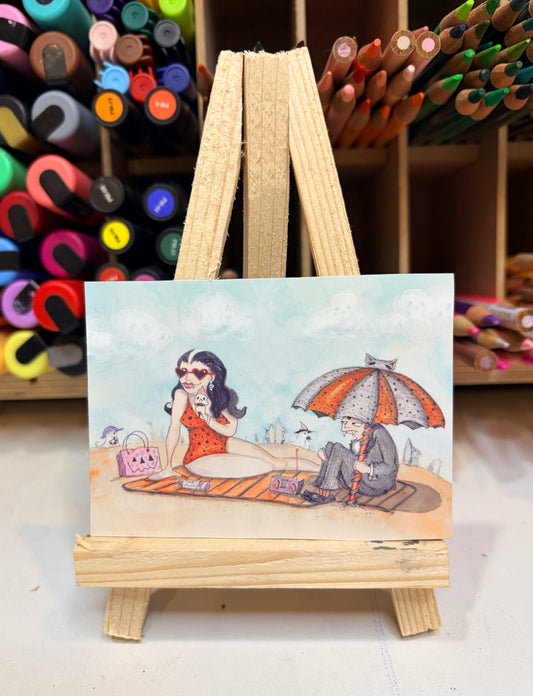 ACEO Limited Edition Print Watercolor Summerween Beach 2.5 x 3.5