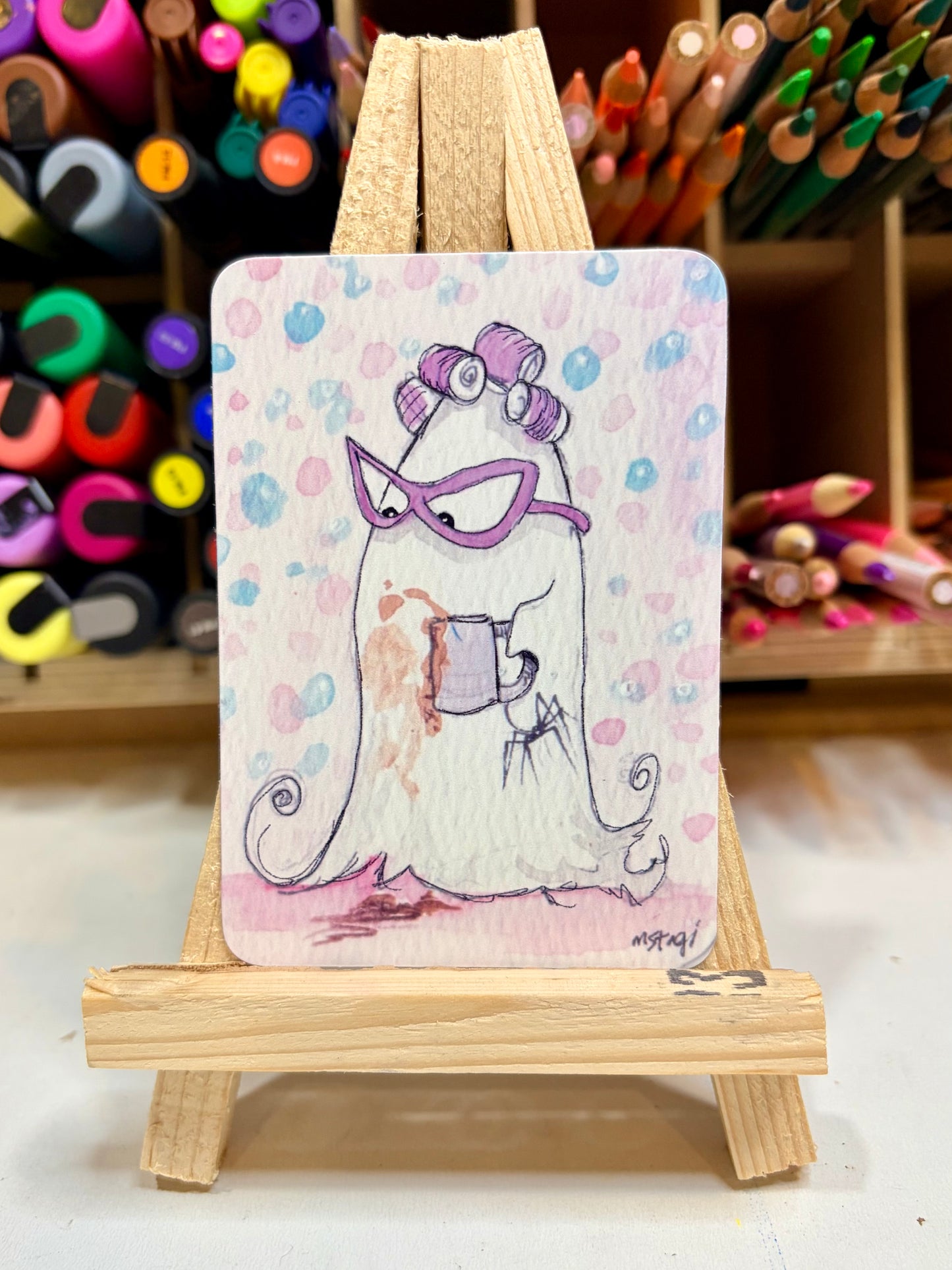 ACEO Limited Edition Print Watercolor Halloween Coffee Ghost 2.5 x 3.5