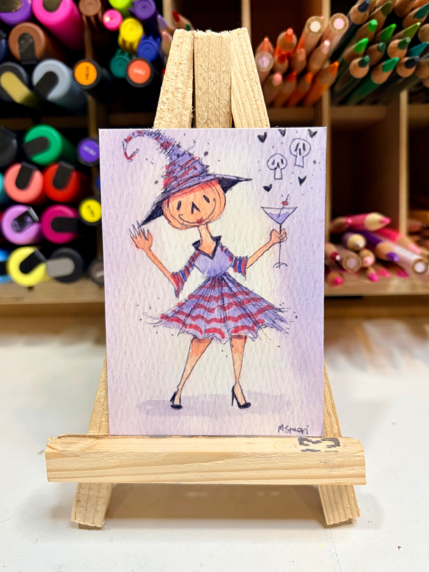 ACEO Limited Edition Print Watercolor Halloween Hattie’s Drinks 2.5 x 3.5