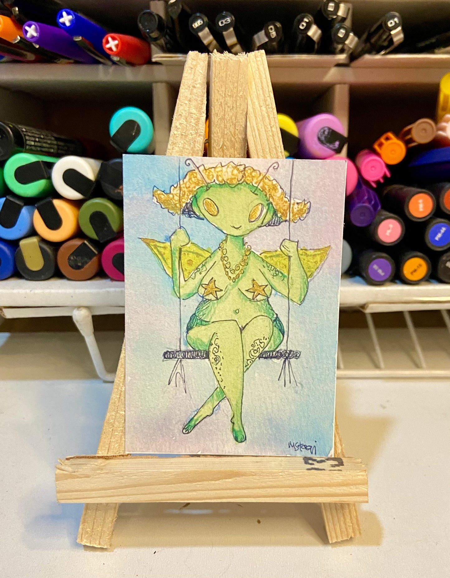 ACEO Limited Edition Print Watercolor Fairy Swing 2.5 x 3.5