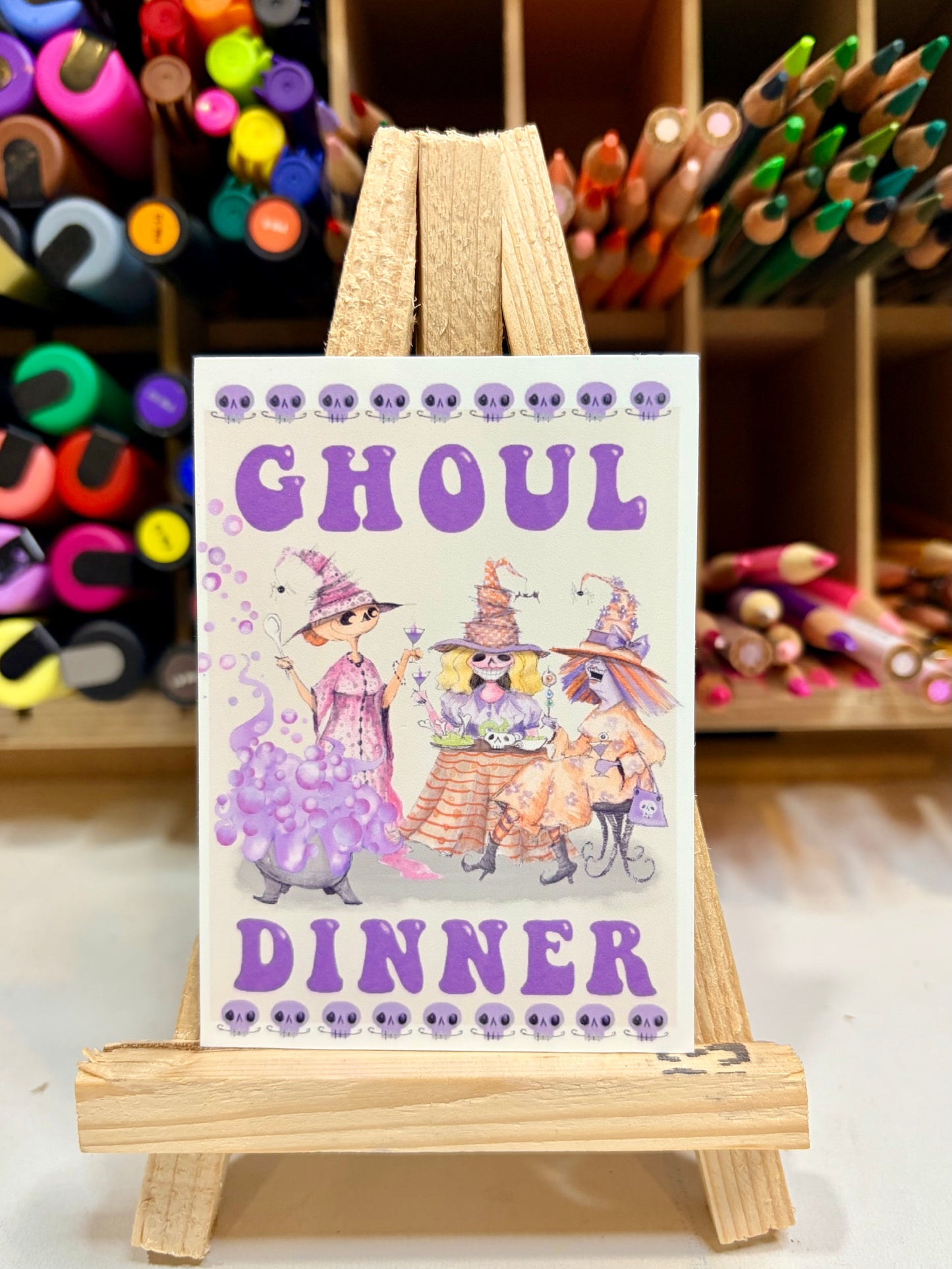 ACEO Limited Edition Print Watercolor Halloween Ghoul Dinner 2.5 x 3.5