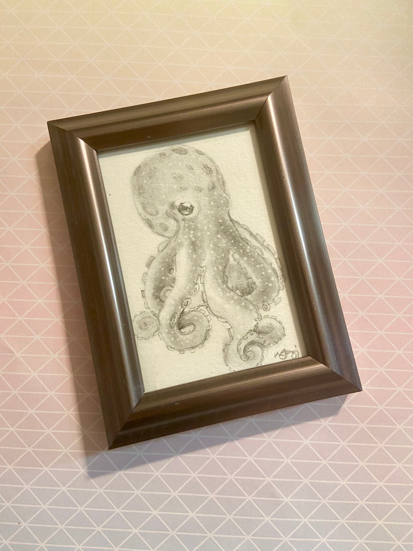 ORIGINAL Octopus Pencil Drawing, wall art, den art, quatic art aquarium art. octopus