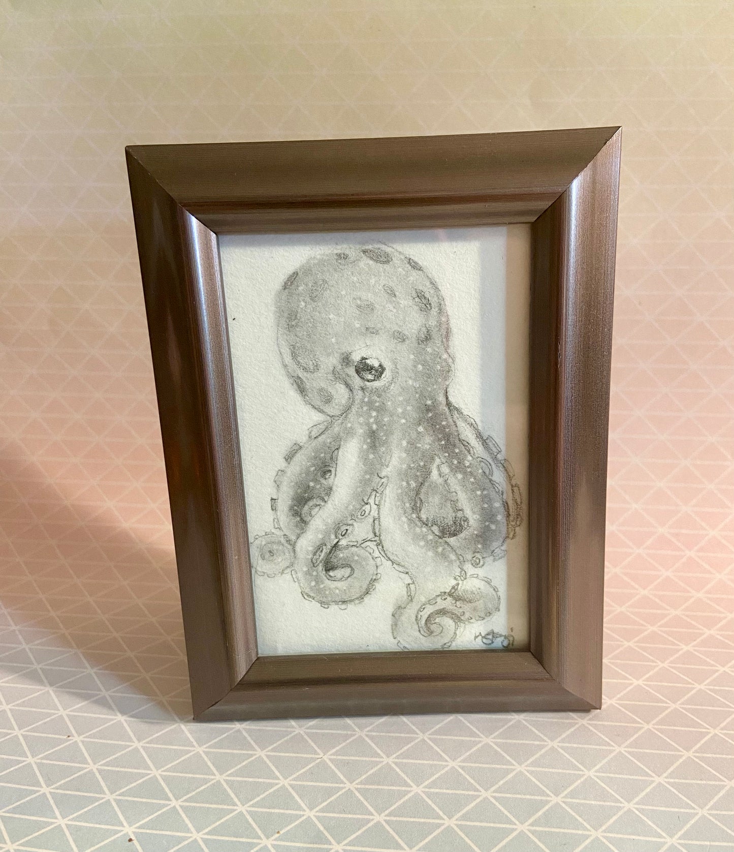 ORIGINAL Octopus Pencil Drawing, wall art, den art, quatic art aquarium art. octopus