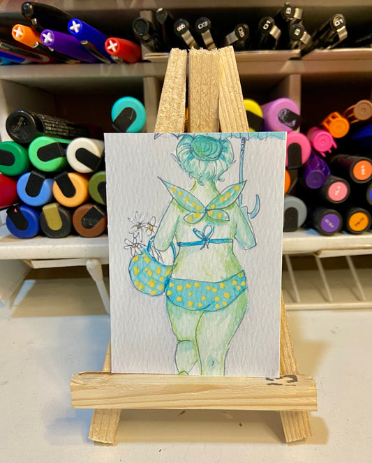 ACEO Limited Edition Print Watercolor Fairy Umbrella 2.5 x 3.5