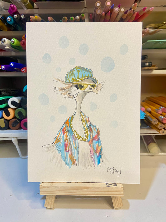 Bird Glasses Original Art,  fantasy art, bird art