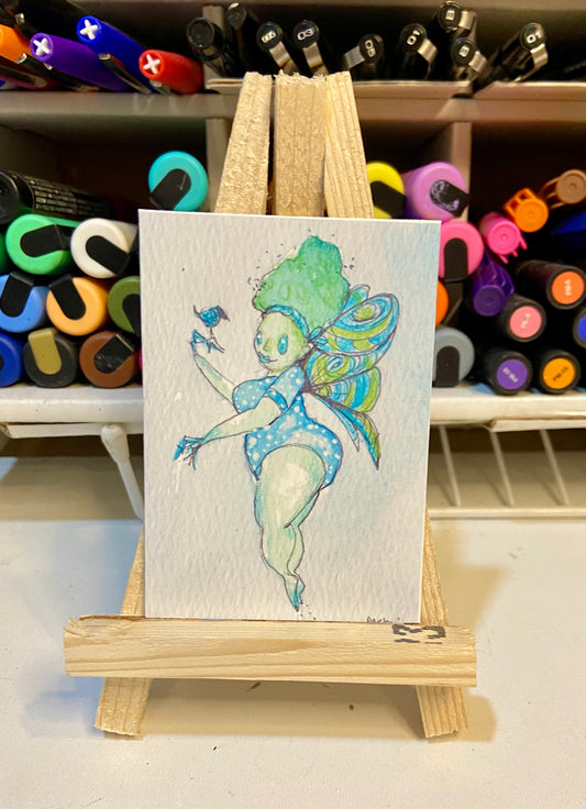 ACEO Limited Edition Print Watercolor Fairy Flying 2.5 x 3.5
