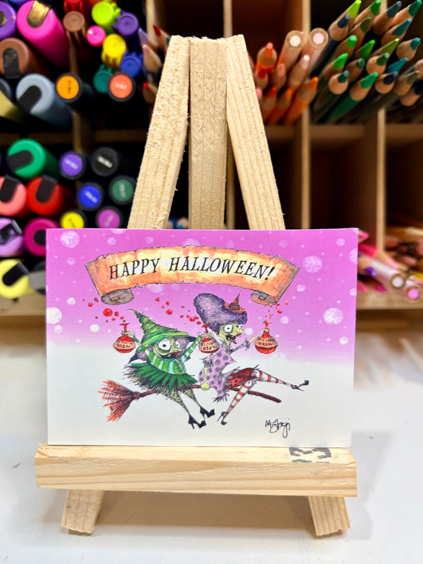 ACEO Limited Edition Print Watercolor Halloween Bitchin’ Brew 2.5 x 3.5