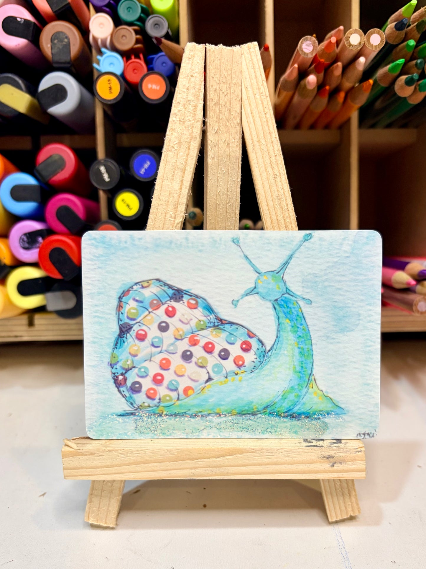 ACEO Limited Edition Print Watercolor Blue Snail 2.5 x 3.5