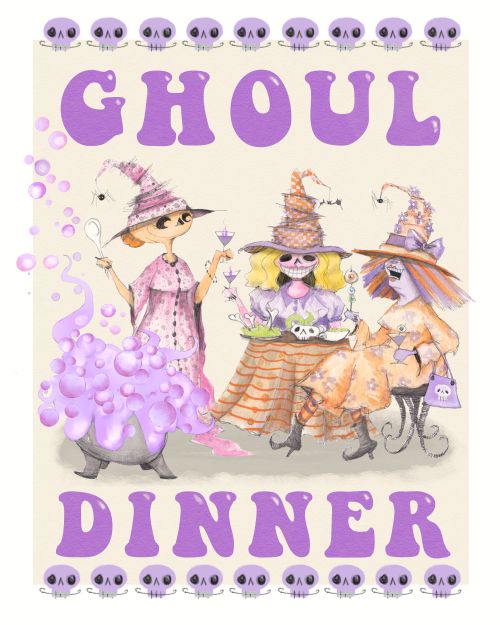 NEW! Ghoul Dinner Print, Spooky Art Decor, Witchy Halloween Decor Witchy Friends, pumpkin art