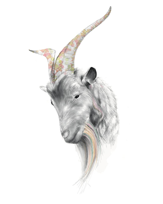 Realistic Pencil Goat Drawing Print
