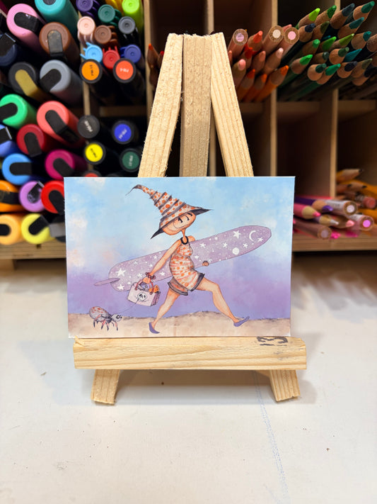 ACEO Limited Edition Print Watercolor Summerween Witch Surfer 2.5 x 3.5