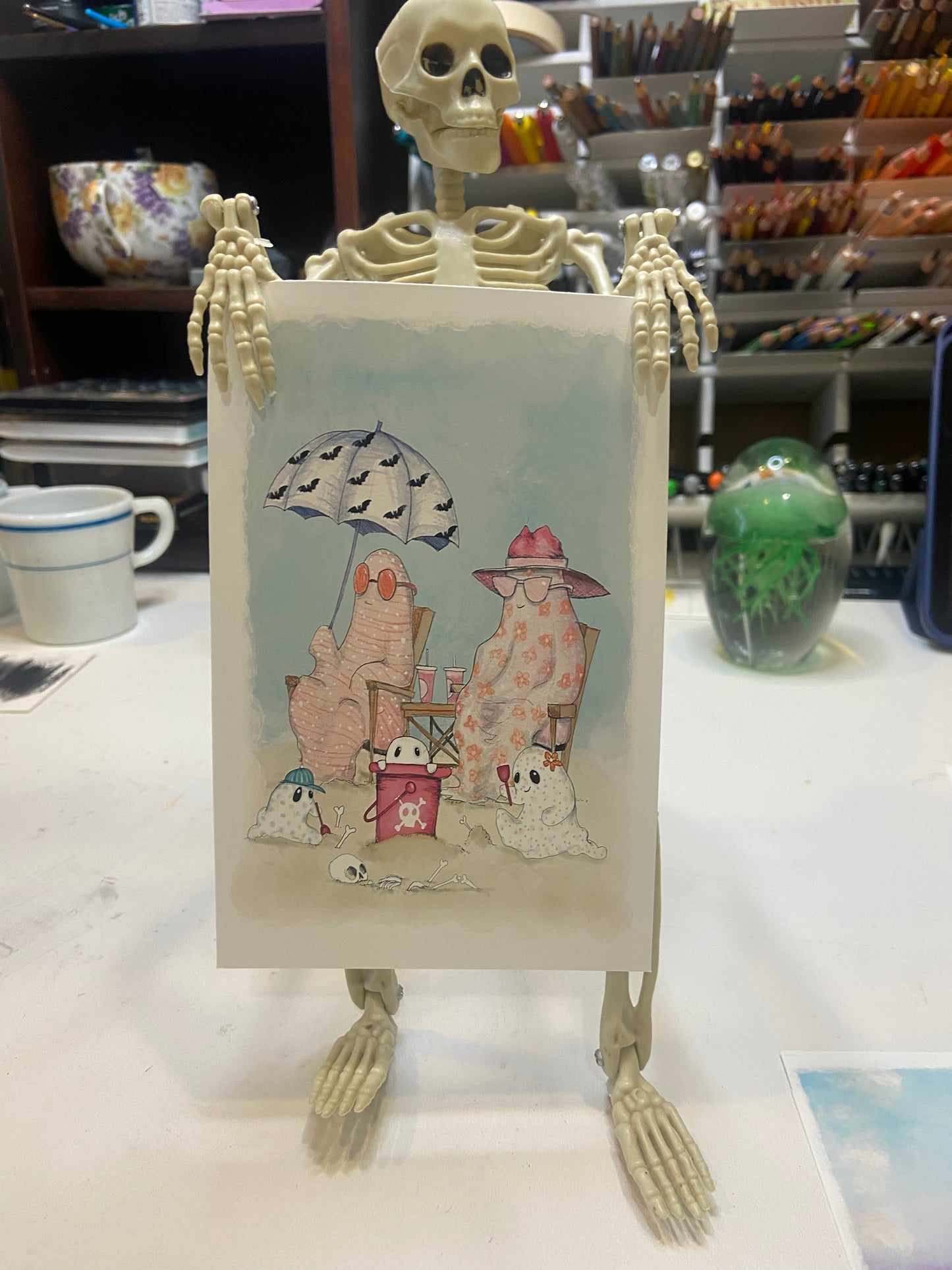 NEW! Bones Beach, Hot Ghoul Summer, Spooky Art Decor, Halloween Decor Witchy Friends, Summerween
