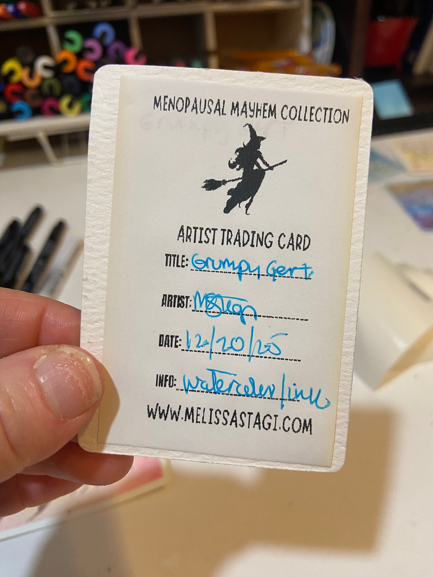 Artist Trading Card, Original Painting Grumpy Gert Menopause Mayhem Collection, ACEO