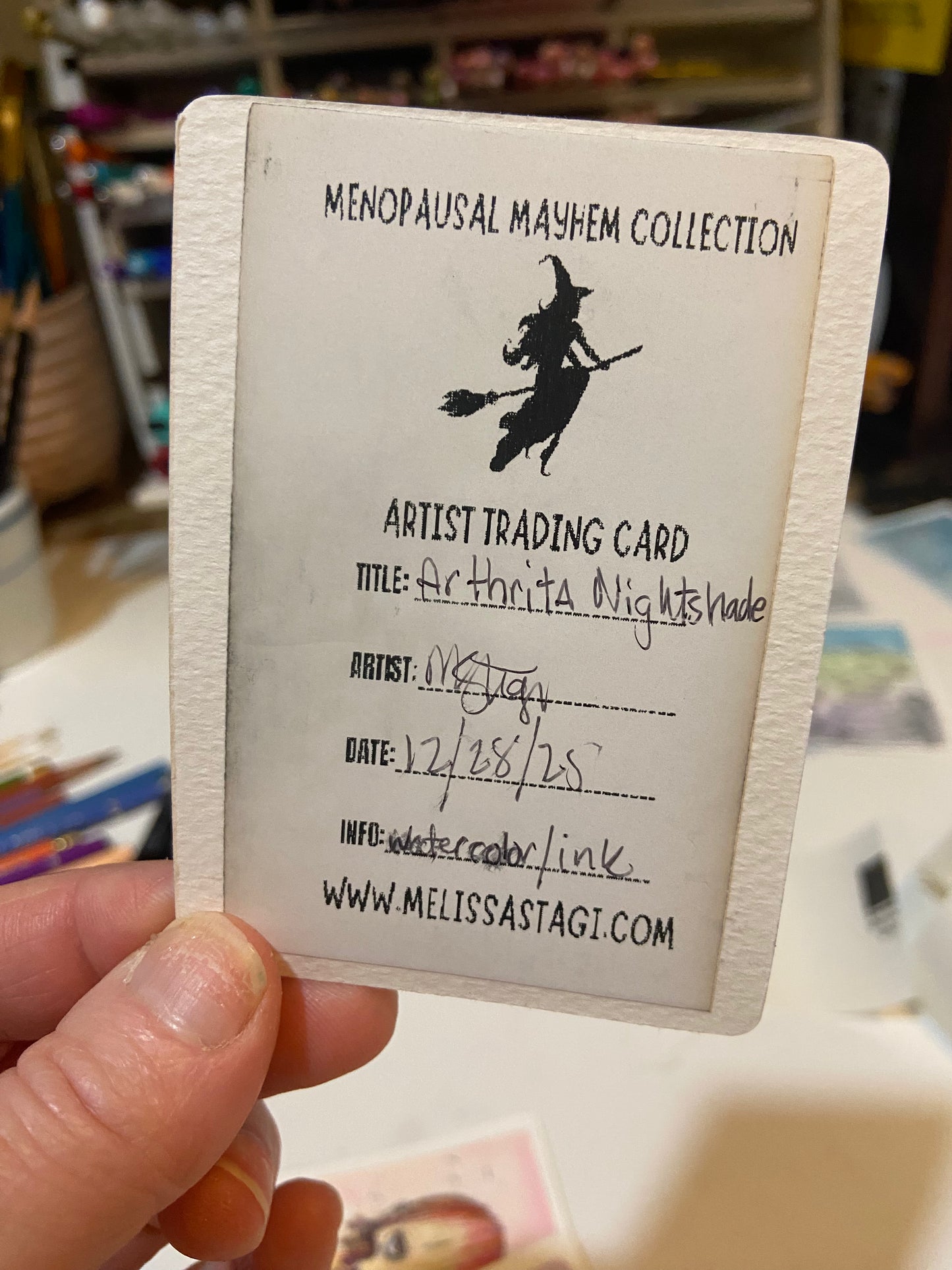 Artist Trading Card, Original Painting Arthrita Nightshade Menopause Mayhem Collection, ACEO