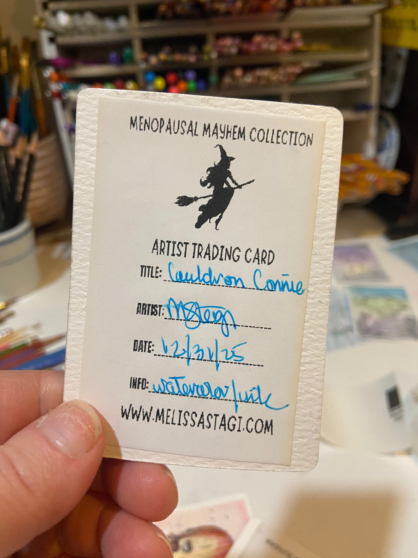 Artist Trading Card, Original Painting Cauldron Connie Menopause Mayhem Collection, ACEO