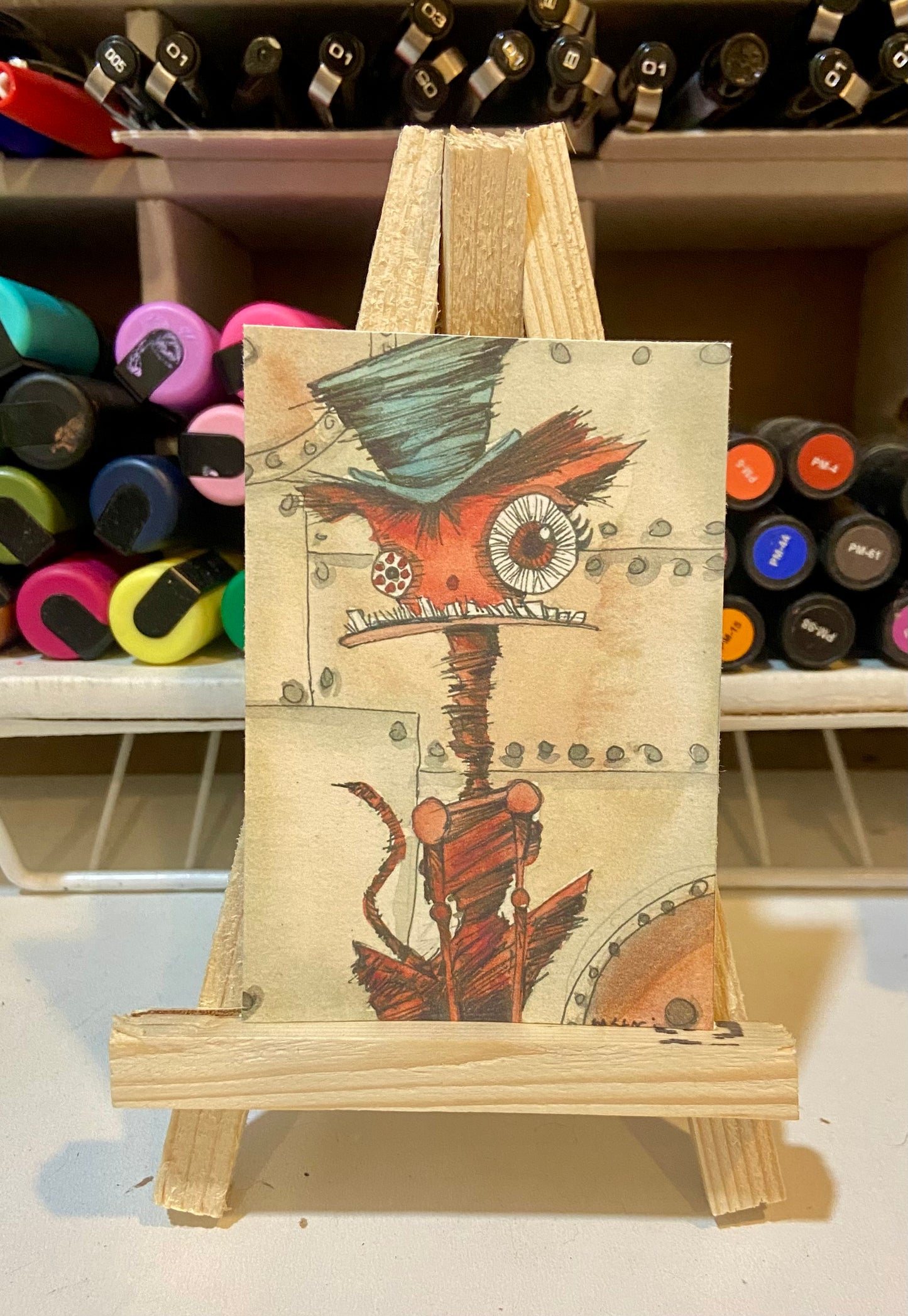 ACEO Limited Edition Print Watercolor 2.5 x 3.5 Steampunk Kitty