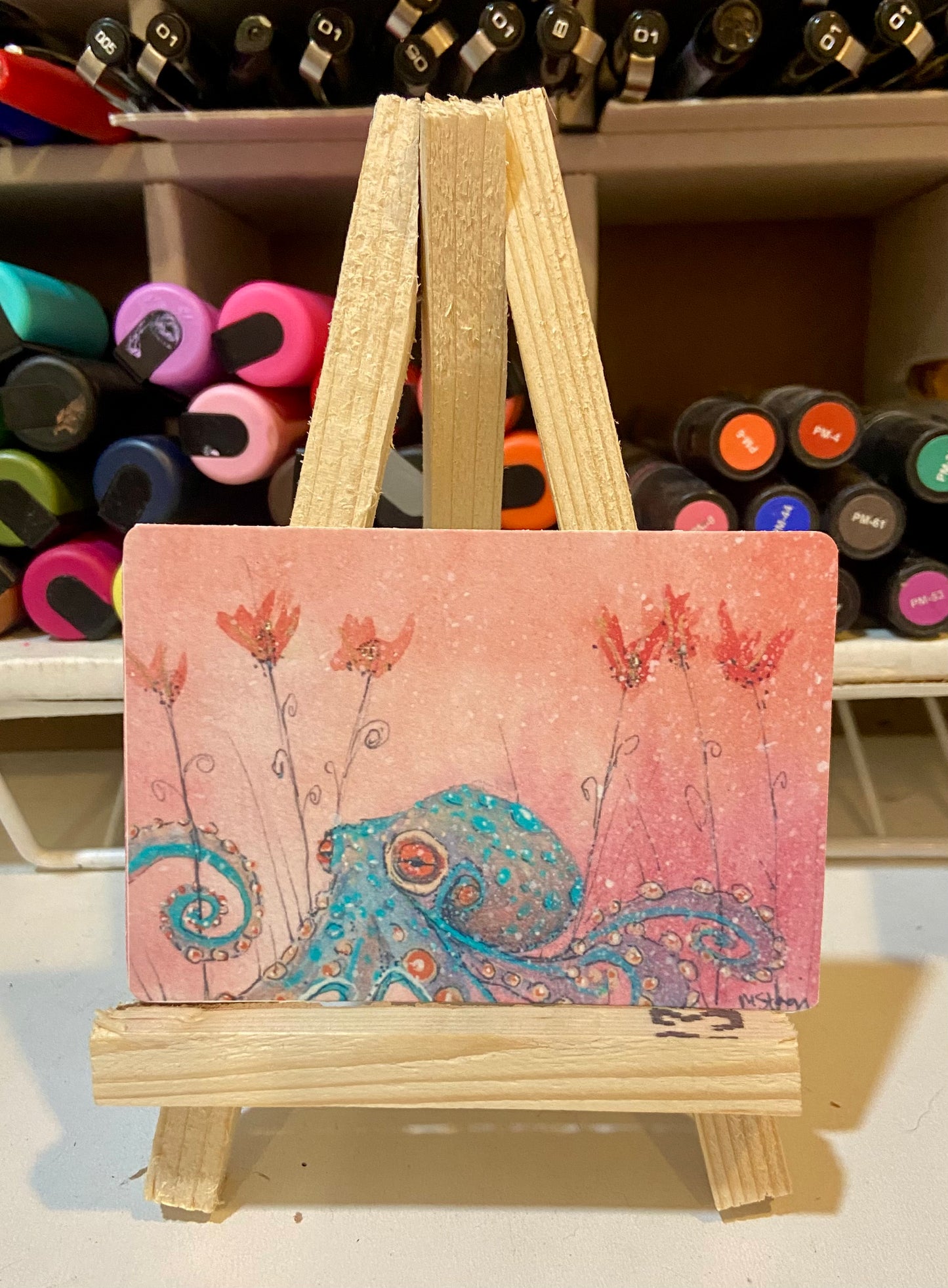 ACEO Limited Edition Print Watercolor Blue Octopus 2.5 x 3.5