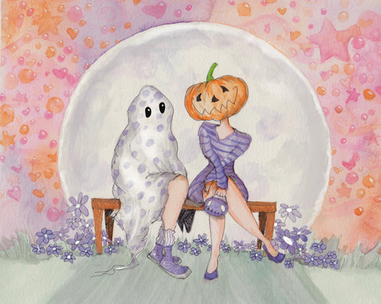 NEW! Moonlight Meet Cute Spooky Art Decor, Halloween Decor Witchy Friends