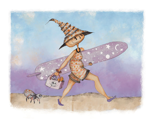 NEW! Surf Witch, Hot Ghoul Summer, Spooky Art Decor, Halloween Decor Witchy Friends, Summerween
